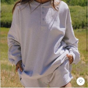 Daily Drills Oversized Fleece Henley - Heather Grey